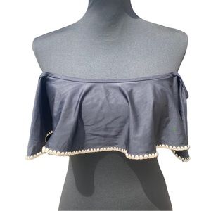 Skinny Dip Black Bandeau Bikini Top with Beige Trim